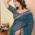 Teal blue organza embroidered saree
