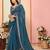 Teal blue organza embroidered saree
