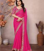 Pink georgette embroidered leheria saree