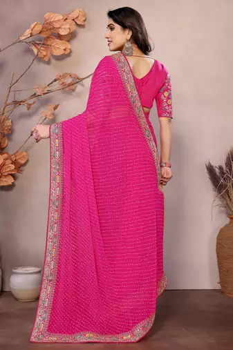 Pink georgette embroidered leheria saree