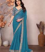 Sea green georgette embroidered leheria saree