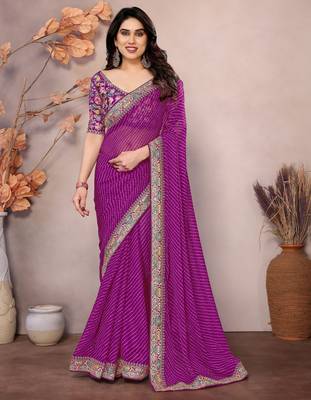 Purple georgette embroidered leheria saree 1