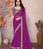 Purple georgette embroidered leheria saree
