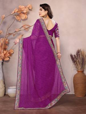 Purple georgette embroidered leheria saree 2
