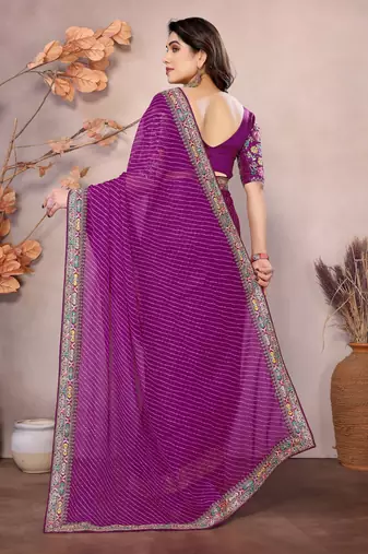 Purple georgette embroidered leheria saree