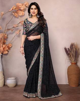 Black georgette embroidered leheria saree 1
