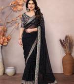 Black georgette embroidered leheria saree