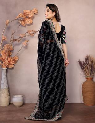 Black georgette embroidered leheria saree 2