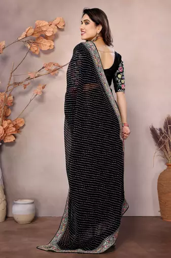 Black georgette embroidered leheria saree