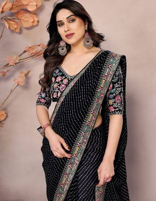 Black georgette embroidered leheria saree 3