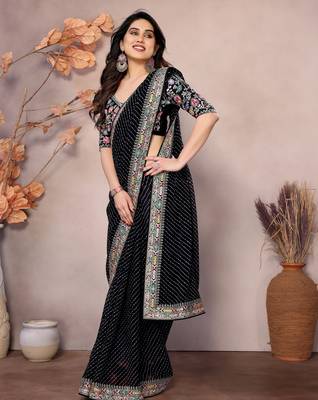 Black georgette embroidered leheria saree 4