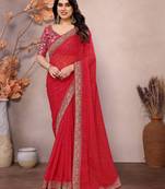 Maroon georgette embroidered leheria saree