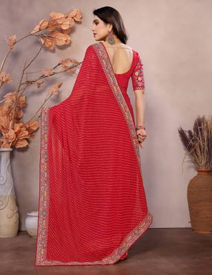 Maroon georgette embroidered leheria saree 2