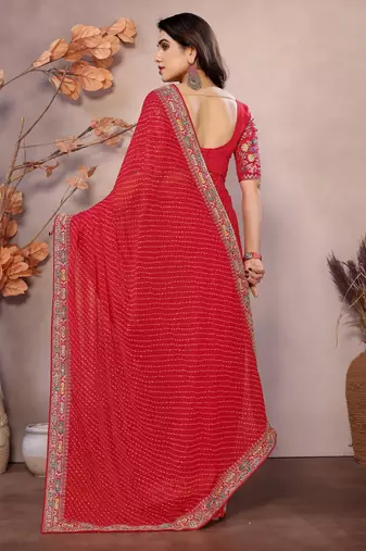 Maroon georgette embroidered leheria saree