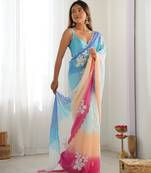 Sky blue padding georgette sequins embroidered saree