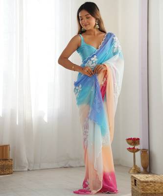 Sky blue padding georgette sequins embroidered saree 6