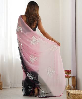 Pink padding georgette sequins embroidered saree 3