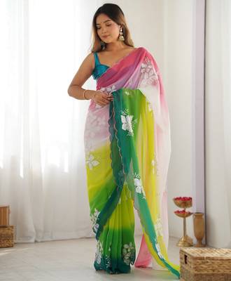 Green padding georgette sequins embroidered saree 1