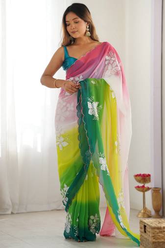 Green padding georgette sequins embroidered saree