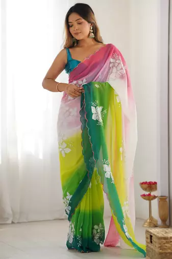 Green padding georgette sequins embroidered saree