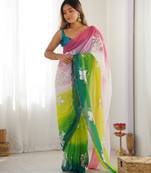 Green padding georgette sequins embroidered saree