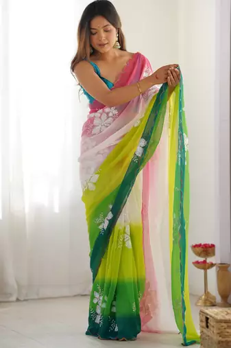 Green padding georgette sequins embroidered saree