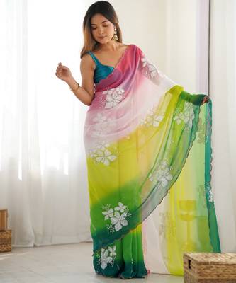 Green padding georgette sequins embroidered saree 5