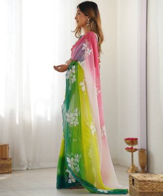 Green padding georgette sequins embroidered saree 6