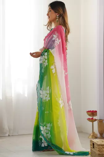 Green padding georgette sequins embroidered saree