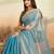 Sky blue beads embroidered fendy satin saree