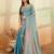 Sky blue beads embroidered fendy satin saree