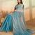 Sky blue beads embroidered fendy satin saree