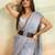 Grey beads embroidered fendy satin saree