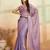 Purple beads embroidered fendy satin saree