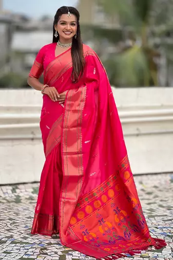 Pink soft silk blend meenakari woven saree