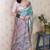 Green woven zari border digital printed tussar silk saree