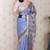 Grey woven zari border digital printed tussar silk saree