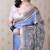 Grey woven zari border digital printed tussar silk saree
