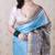 Blue woven zari border digital printed tussar silk saree