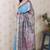 Blue woven zari border digital printed tussar silk saree