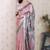 Pink woven zari border digital printed tussar silk saree