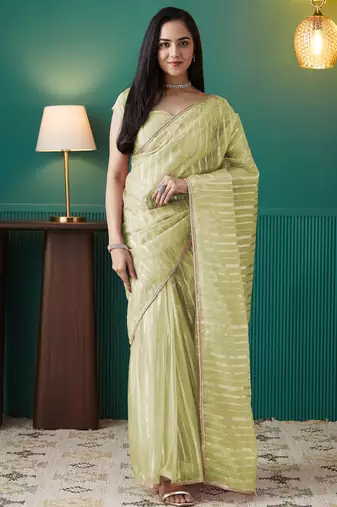 Pista organza foil printed ready to wear saree