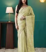 ready made pista organza foil printed saree