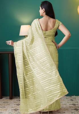 ready made pista organza foil printed saree 2