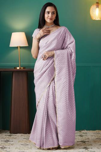 Purple organza foil printed ready to wear saree