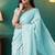 Sky blue organza foil printed ready to wear saree