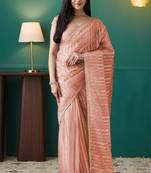 pre draped peach organza foil printed saree