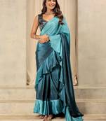 ready to wear blue satin saree