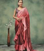 ready to wear pink satin saree