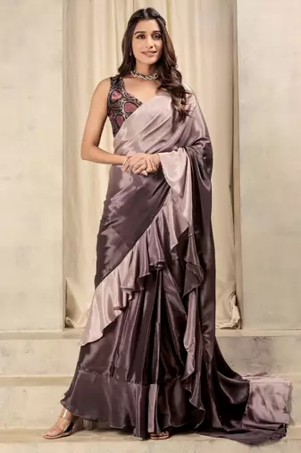 Wine satin ready to wear saree